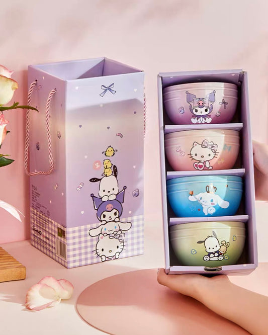 Kawaii Characters Kuromi Kitty Cinnamoroll Pochacco Bowl Set Gift Box